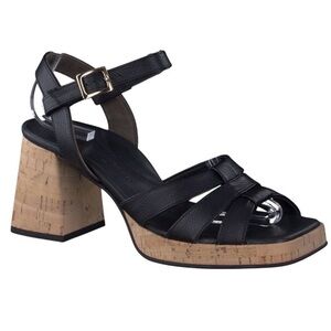 🖤 Paul Green 🖤 TINA Black Sandals with Cork Block Heel size 9,5